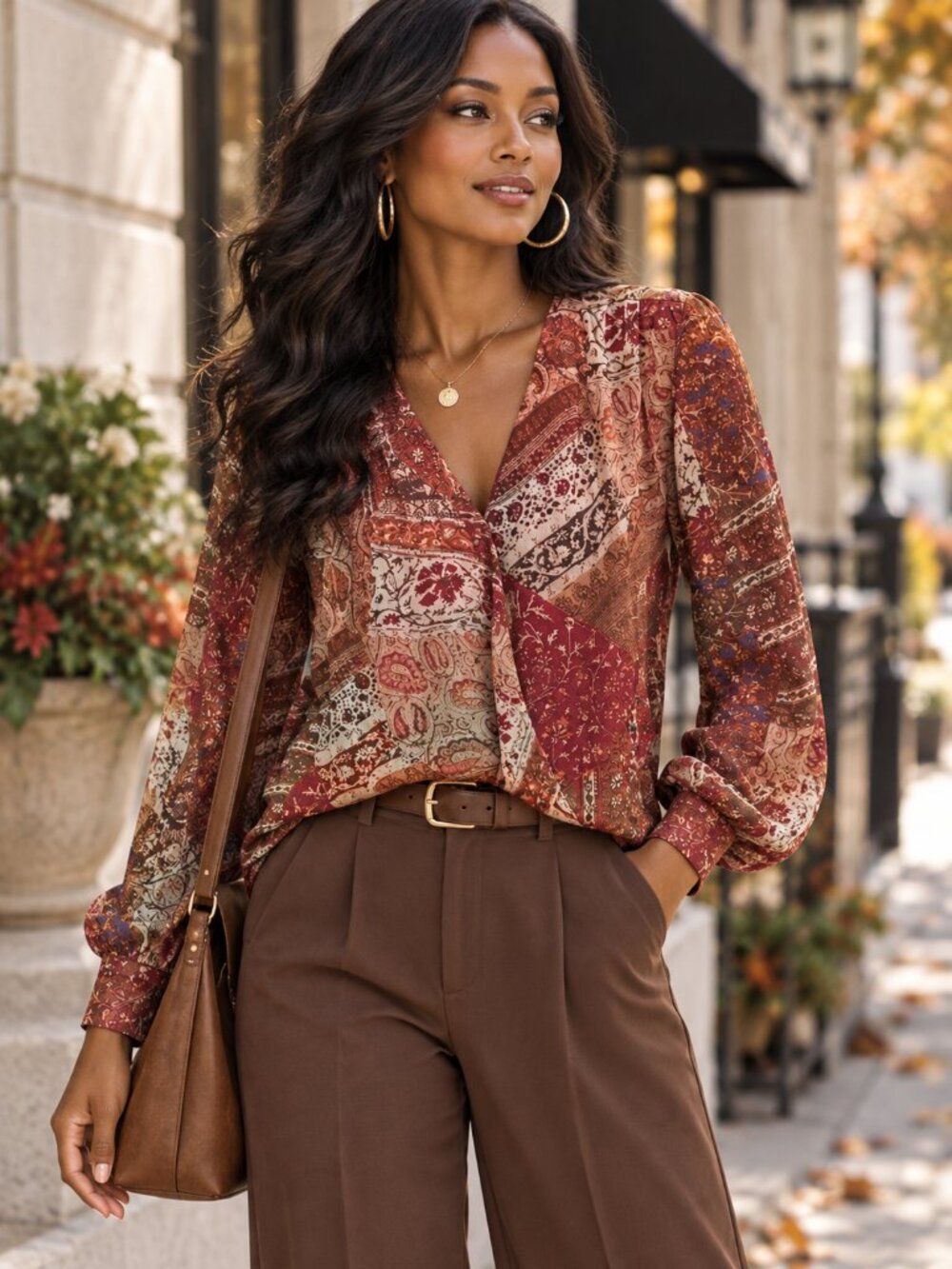 Ralph Lauren Klarence Wrap Blouse Petite S Abstract Feminine Boho Chic